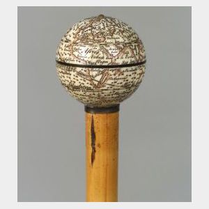 English Captain&#39;s Stick with Carved Ivory Globe-form Handle