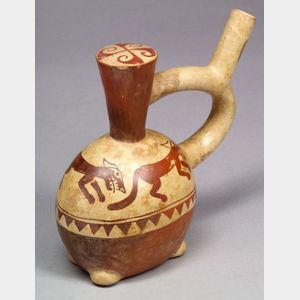 Pre-Columbian Painted Stirrup Spout Pottery Vessel