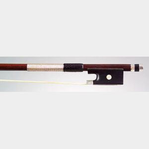 French Silver Mounted Violin Bow, Etienne Pajeot, c. 1840