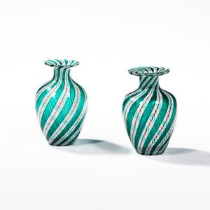 Pair of Latticino Murano Glass Vases