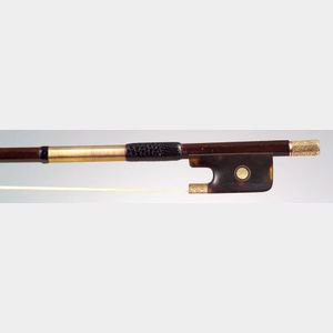 Fine English Chased Gold and Tortoiseshell Mounted Presentation Violin Bow