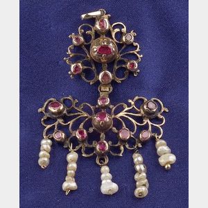 Antique 14kt Gold, Ruby, and Freshwater Pearl Pendant