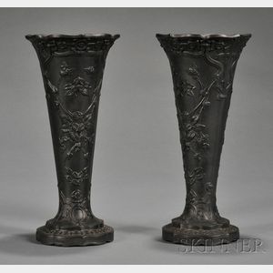 Pair of Wedgwood Black Basalt Trumpet Vases