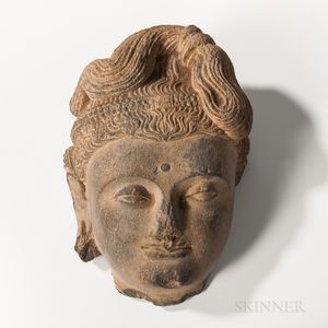 Gandharan Gray Schist Bodhisattva Head