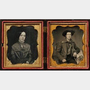 Two Sixth Plate Daguerreotype Portraits of a Young Man in Uniform and a Young Woman