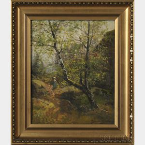 Severin Nilson (Swedish, 1846-1918) Figure in a Forest Landscape