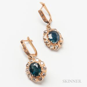 18kt Gold, Sapphire, and Diamond Earrings