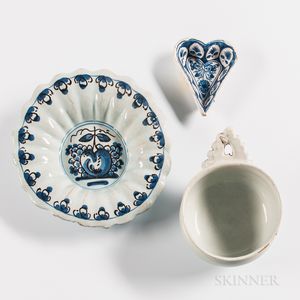 Tin-glazed Earthenware Porringer, Dish, and Pastry Mold