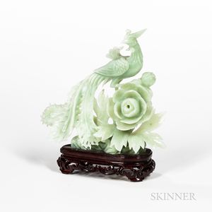 Chinese Carved Hardstone Phoenix on Stand