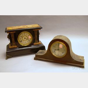 Seth Thomas Faux Marble Mantel Clock and a New Haven Tambour Mantel Clock.