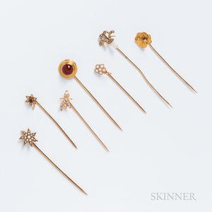 Seven Antique Gold Stickpins