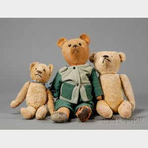Three Blonde Mohair Teddy Bears