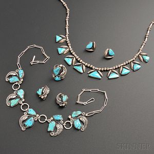Two Southwest Silver and Turquoise Necklace Sets