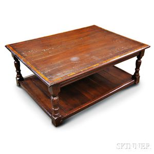 Neoclassical-style Inlaid Walnut Mirror and a Jacobean-style Oak Coffee Table