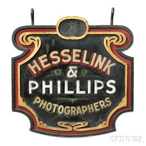 Polychrome Carved and Decorated "HESSELINK & PHILLIPS PHOTOGRAPHERS" Trade Sign