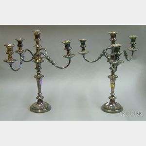 Pair of Silver Plated Convertible Three-Arm Candelabra.