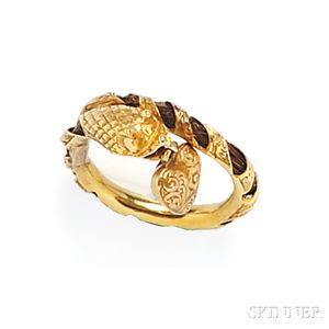 Antique Gold and Hairwork Snake Ring