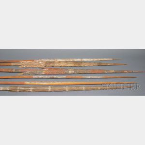 Six Australian Aboriginal Carved and Painted Wood Spears
