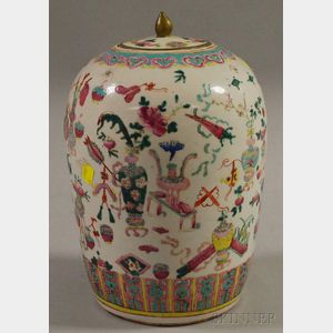 Chinese Famille Rose Lidded Porcelain Melon Jar