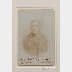 Framed Cabinet Card Photograph of "Curly Bear, Piegan Chief" by Inglos