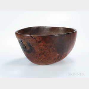 Large Carved Burl Bowl with Handles