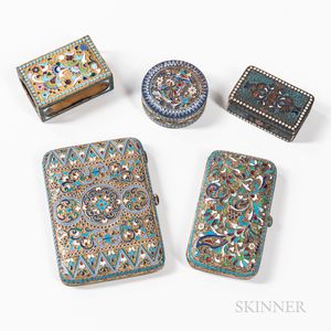 Five Russian Enamel and .875 Silver-gilt Boxes