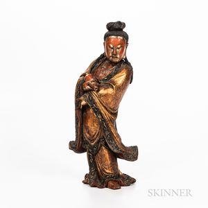 Chinese Carved, Painted, and Gilt Daoist Figure