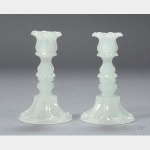Pair of Clambroth Petal and Loop Glass Candlesticks