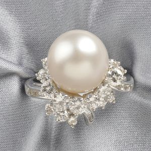Platinum, Baroque South Sea Pearl, and Diamond Ring