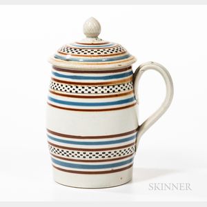 Small Checkered and Slip-banded Pearlware Covered Mug