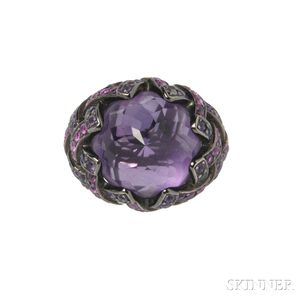 18kt Gold, Amethyst, and Pink Tourmaline Ring, Rodney Rayner