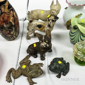 Five Polychrome Cast Iron Dog and Frog Doorstops
