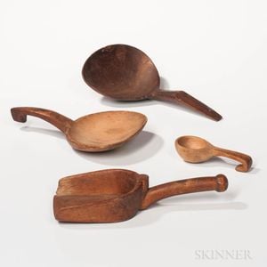 Four Carved Wood Scoops