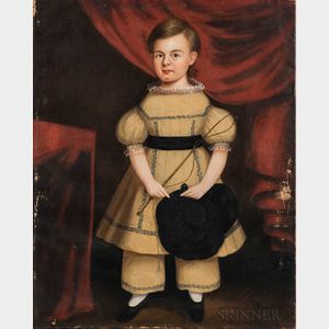 Attributed to Samuel P. Howes (Massachusetts, 1806-1881) Portrait of a Boy in a Yellow Dress Holding a Hat and Riding Crop
