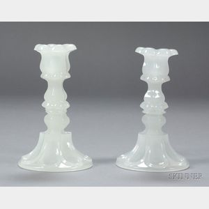 Pair of Clambroth Petal and Loop Glass Candlesticks