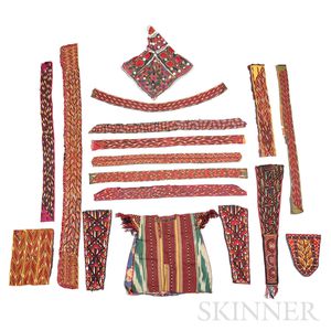 Seventeen Turkoman Silk Embroidered Fragments