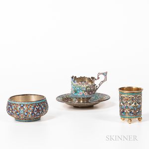 Three Russian Enamel and Silver Vessels