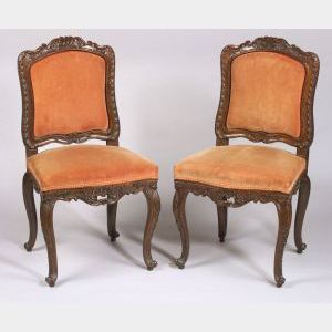 Pair of Rococo Revival Carved Walnut Side Chairs