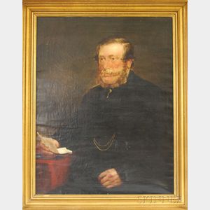 19th Century American School Oil on Canvas Portrait of a Gentleman with a Letter