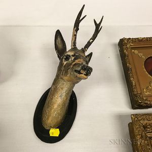 Carved and Painted Wood Deer's Head Plaque and a Fan Light