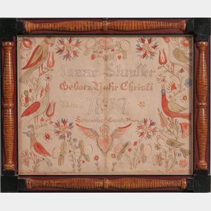 Lancaster County Watercolor Birth Fraktur for Isaac Stauffer