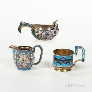Three Russian Enamel and .875 Silver Vessels