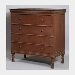 Painted Paneled Maple, Oak, and Pine Chest of Drawers