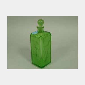 Lalique-style Green Molded Art Glass Cologne Bottle.