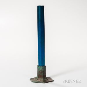 Tiffany Studios Blue Favrile Glass and Bronze Bud Vase