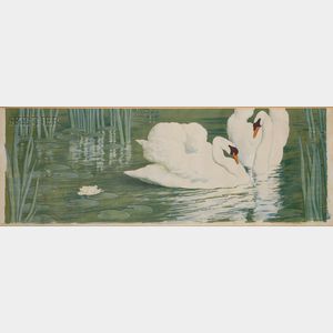 Alfredo Müller (Italian, 1869-1940) Two Swans