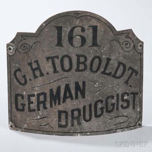 Curved Painted Tin "G.H. HUMBOLDT. GERMAN DRUGGIST" Trade Sign