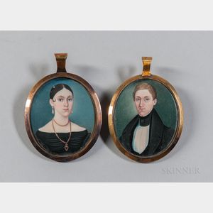George Spieler (Pennsylvania, active c. 1839-1840) Pair of Miniature Portraits of a Man and Woman