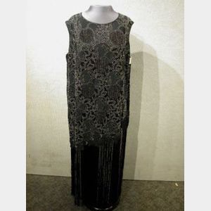 1920s Beaded Black Silk Dress.