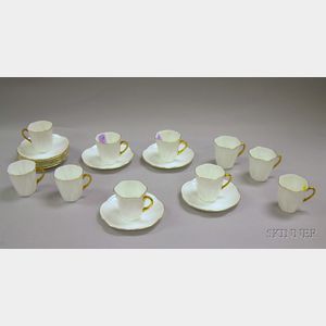 Set of Ten Shelley Gilt Porcelain Demitasse Cups and Saucers.